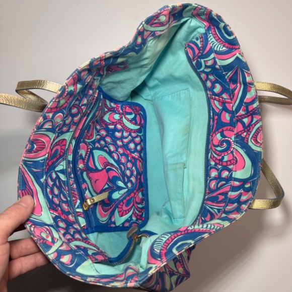 Lilly Pulitzer Canvas Tote Bag – Pink/Blue Swirl Print Resort Preppy - Picture 3 of 5